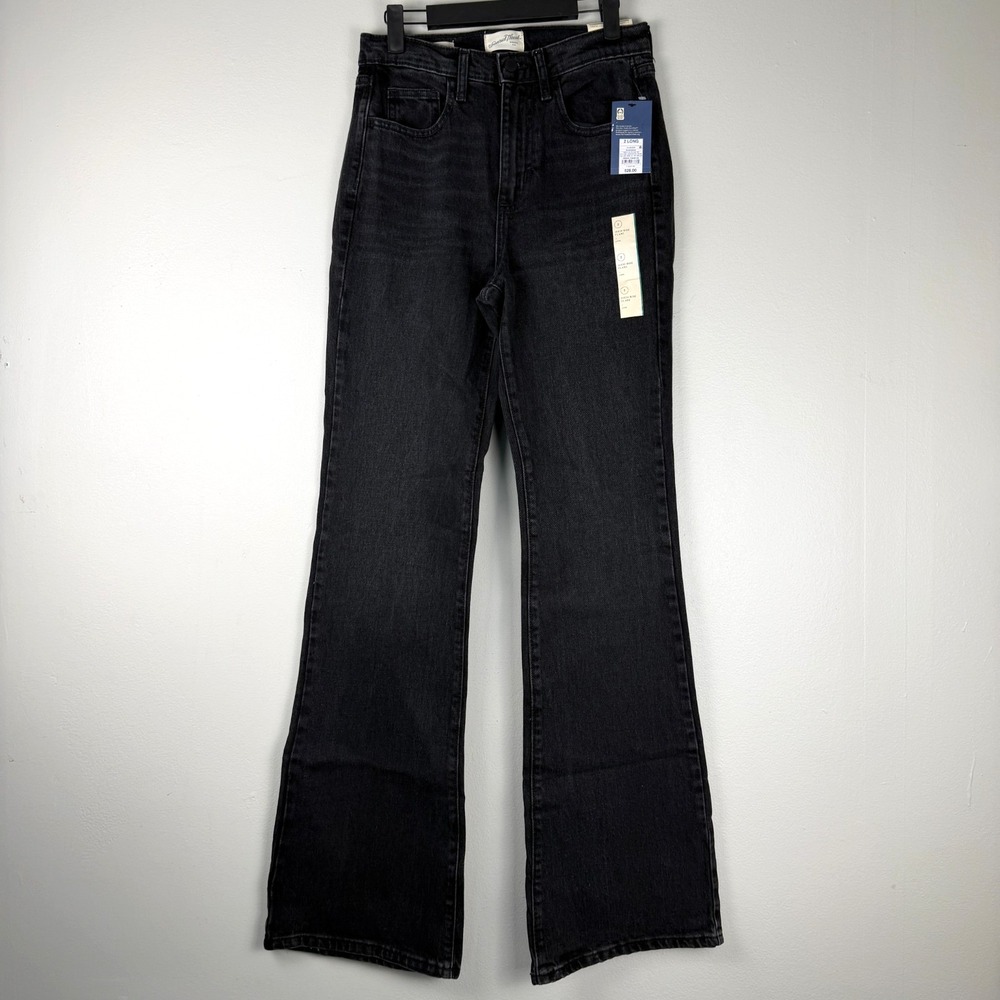 Universal Thread Flare Jeans Womens 2 Long Black Denim High-Rise Comfort Stretch